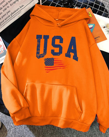 USA Fluttering National Flag Design Hoodie Women Creative Loose Hoody Crewneck Casual Streetwear Comfortable Female Sweatshirts