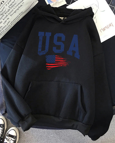 USA Fluttering National Flag Design Hoodie Women Creative Loose Hoody Crewneck Casual Streetwear Comfortable Female Sweatshirts