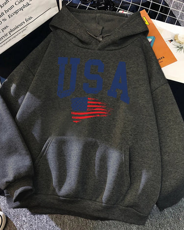 USA Fluttering National Flag Design Hoodie Women Creative Loose Hoody Crewneck Casual Streetwear Comfortable Female Sweatshirts