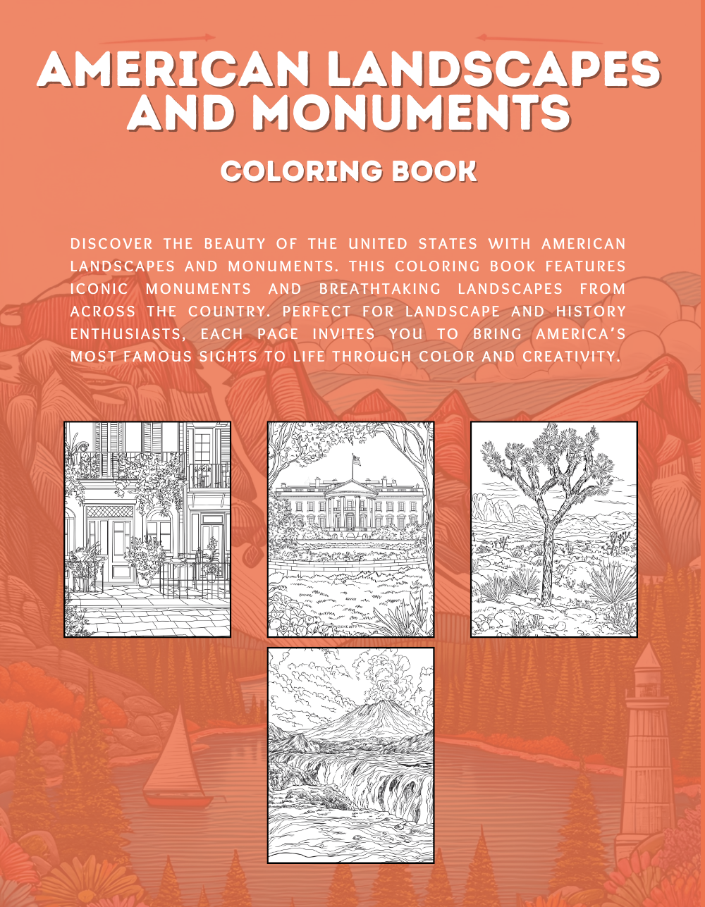 American Landscapes and Monuments Coloring Book [EASY] [50+ Designs + Immediate Access!]