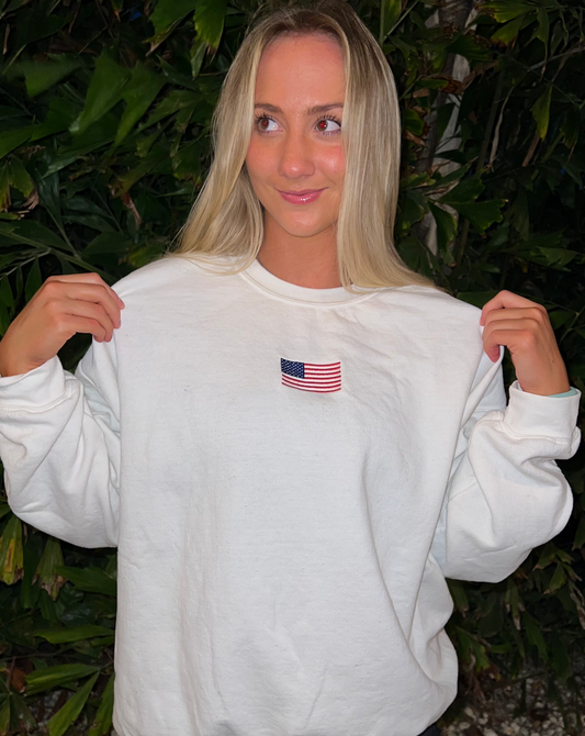 Embroidered American Flag Crewneck