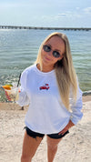 USA Flag Pickup Truck Embroidered Crewneck Sweatshirt, Unisex