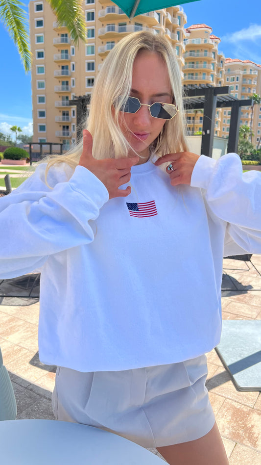 Embroidered American Flag Crewneck Sweatshirt, Unisex