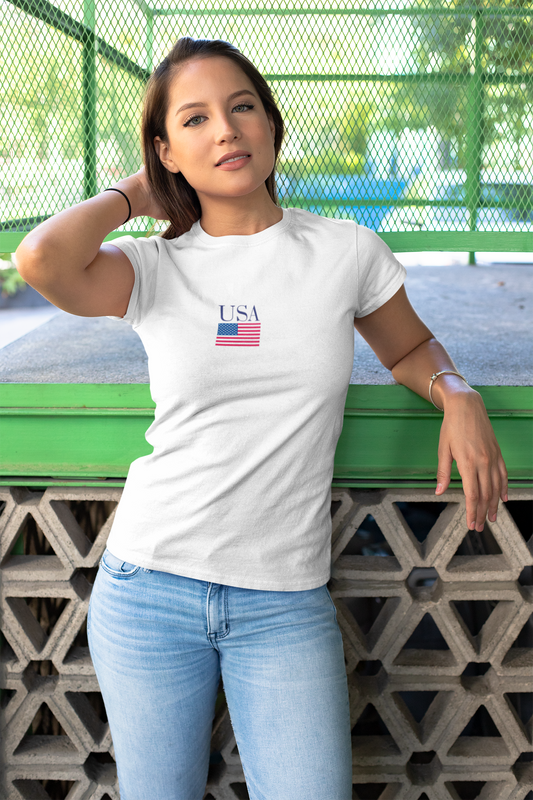 USA Flag Chest Tee — Minimal American Pride T-Shirt