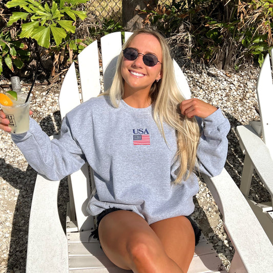 Embroidered Unisex American Flag+USA Crewneck