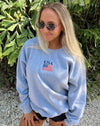 Embroidered American Flag+USA Crewneck