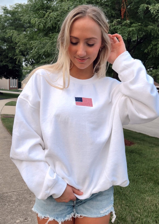Embroidered American Flag Crewneck
