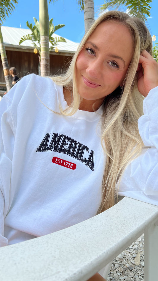America Est. 1776 Embroidered Crewneck Sweatshirt, Unisex