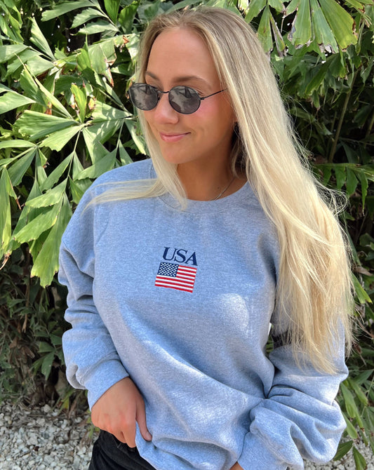 Embroidered American Flag+USA Crewneck