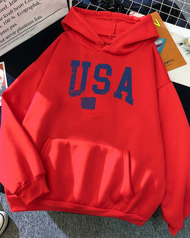 USA Fluttering National Flag Design Hoodie Women Creative Loose Hoody Crewneck Casual Streetwear Comfortable Female Sweatshirts