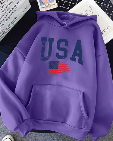 USA Fluttering National Flag Design Hoodie Women Creative Loose Hoody Crewneck Casual Streetwear Comfortable Female Sweatshirts