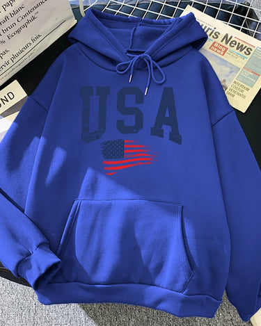 USA Fluttering National Flag Design Hoodie Women Creative Loose Hoody Crewneck Casual Streetwear Comfortable Female Sweatshirts