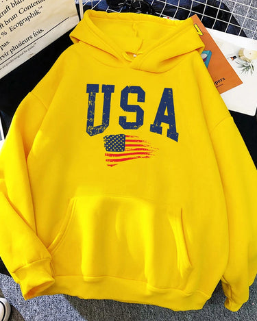 USA Fluttering National Flag Design Hoodie Women Creative Loose Hoody Crewneck Casual Streetwear Comfortable Female Sweatshirts