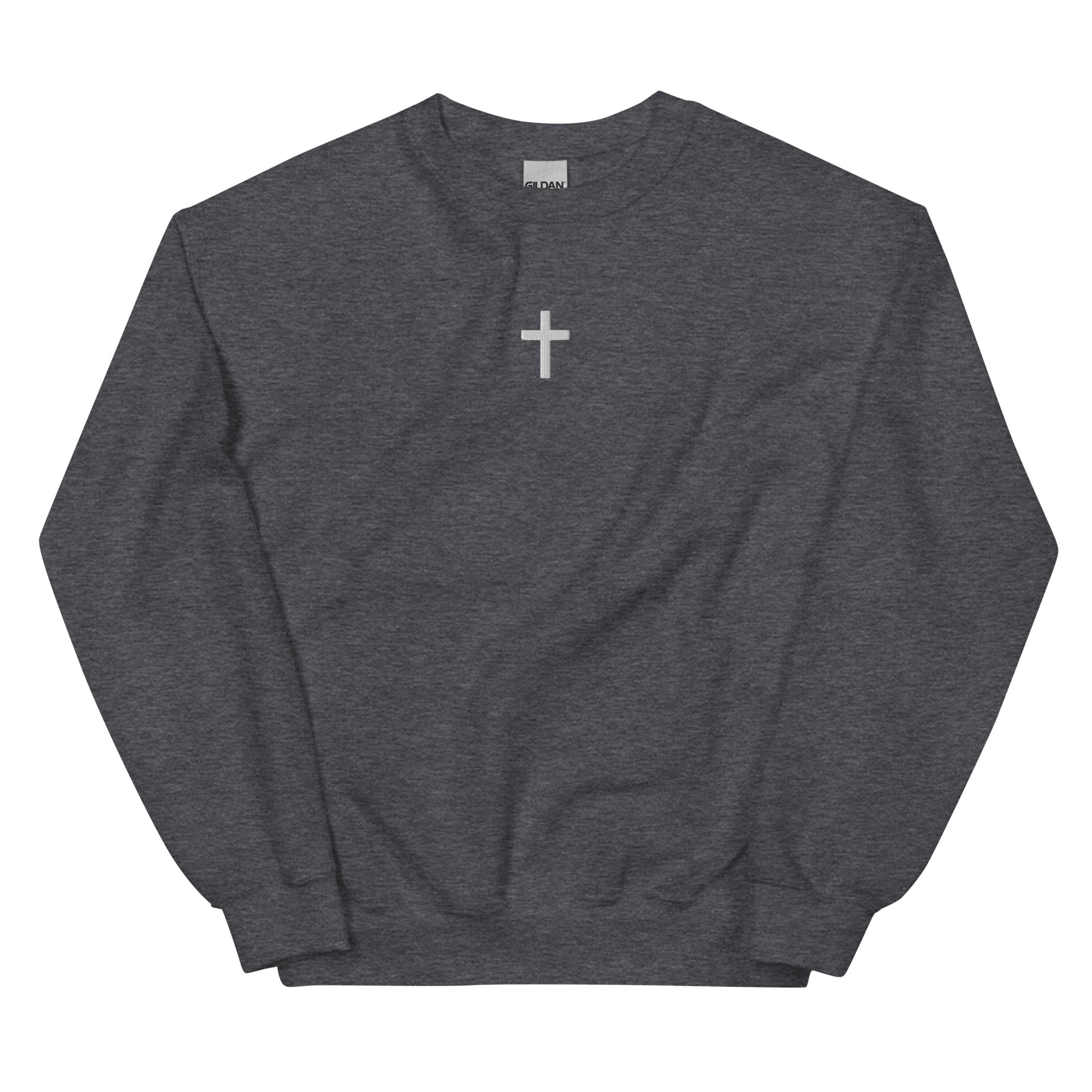 Embroidered Unisex White Cross Crewneck