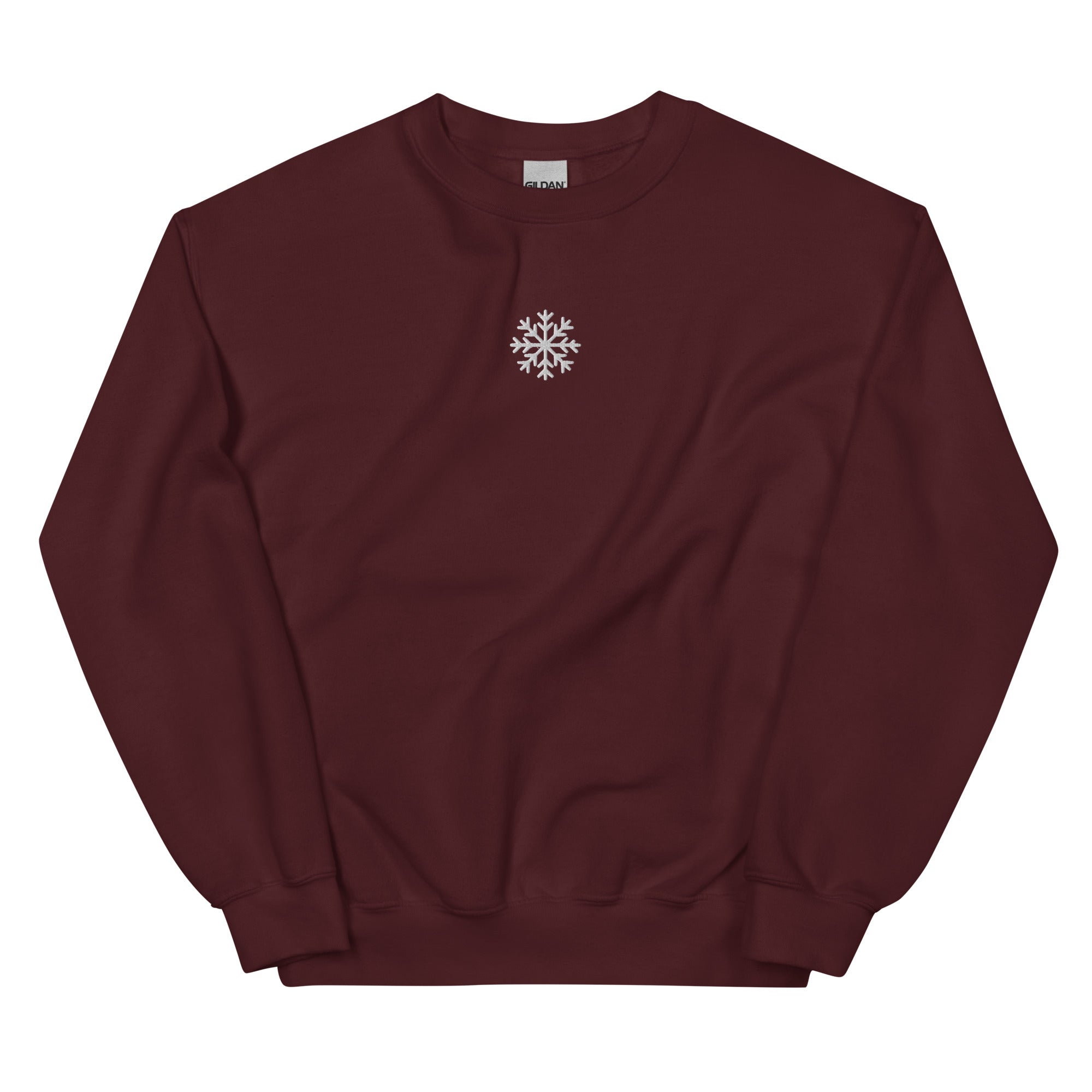 Embroidered Unisex White Snowflake Crewneck