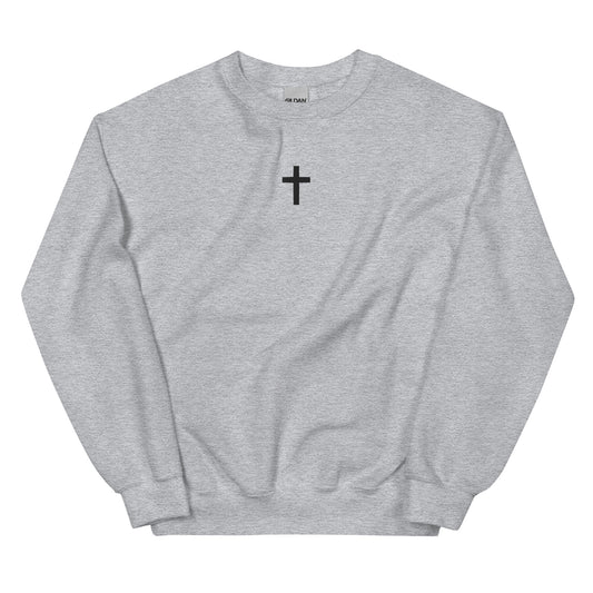 Embroidered Unisex Black Cross Crewneck