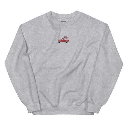 Embroidered Unisex USA Flag Pickup Truck Crewneck